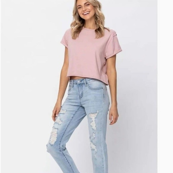 Judy Blue Distressed Blue Jeans Boyfriend Destroyed Light Wash 15 32 14 Ankle - Picture 9 of 16